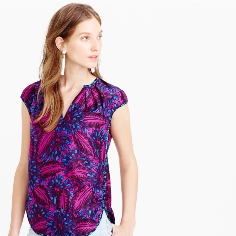 J Crew Midnight Floral Cocoon Top Silk Size 0